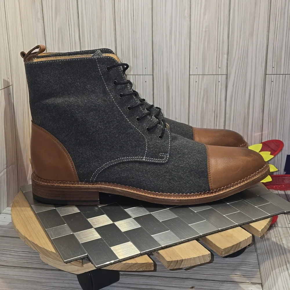 One‎ Ground Gray and Brown Men's Leather Boots